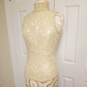 Ivory Lace Mock Neck Sleeveless Top - C'est Moi